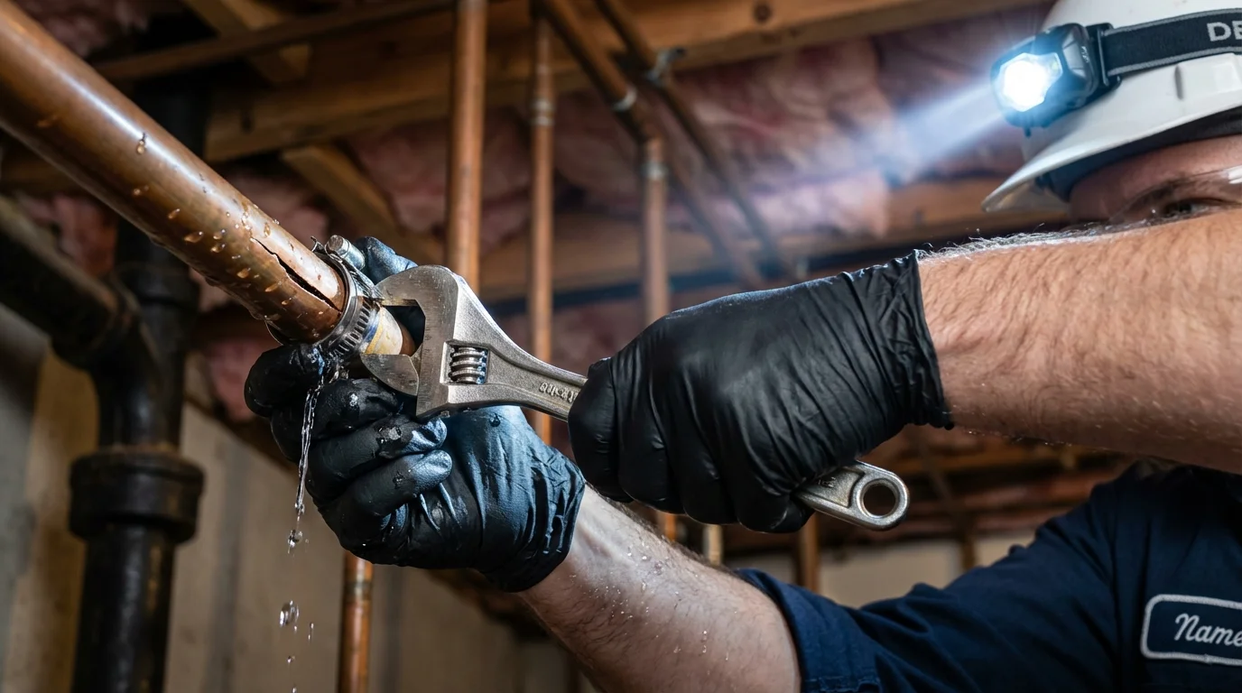 Emergency pipe clamp repair being performed by a Johns Plumbing LLC plumber in Bells